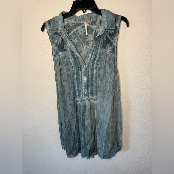 Free People Oversized Gauze Linen Flowy Collared Tank Top - Picture 3 of 7